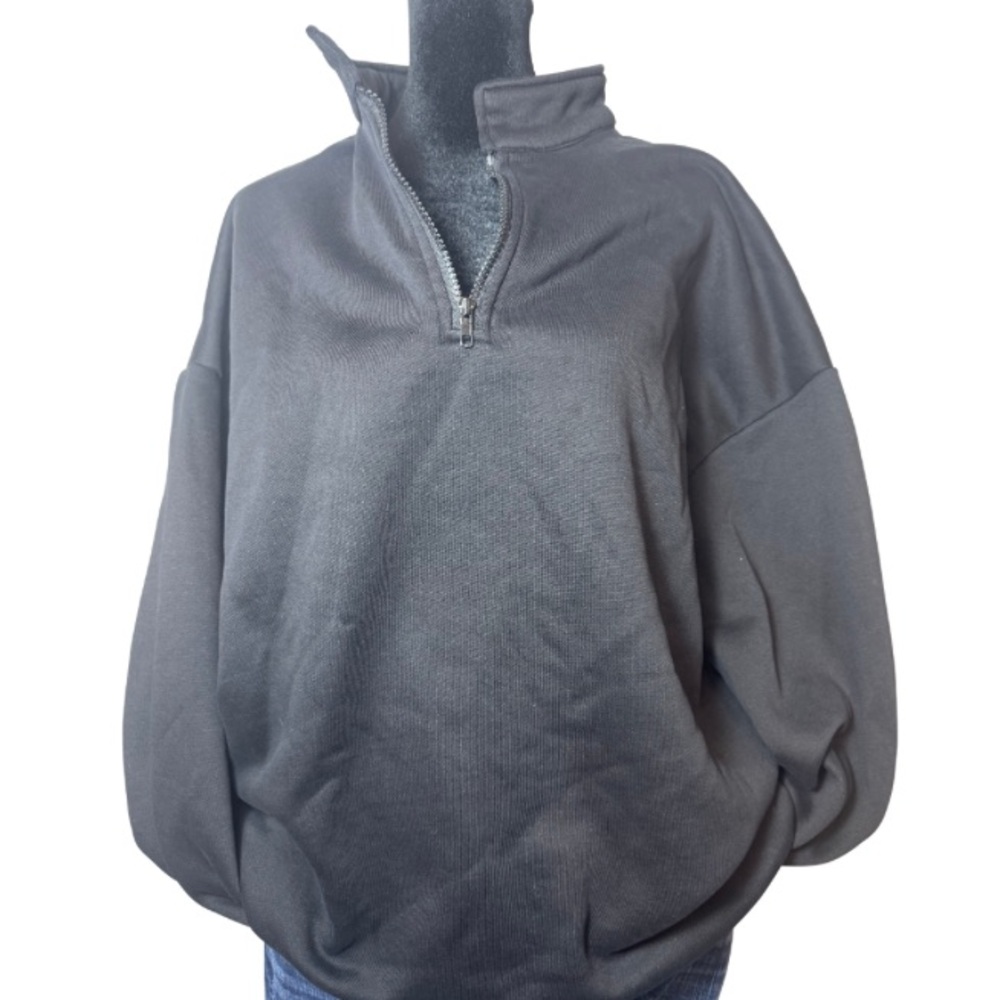 Trendy Queen Oversized Women’s Black Half-Zip Sweatshirt Size L - Picture 1 of 11